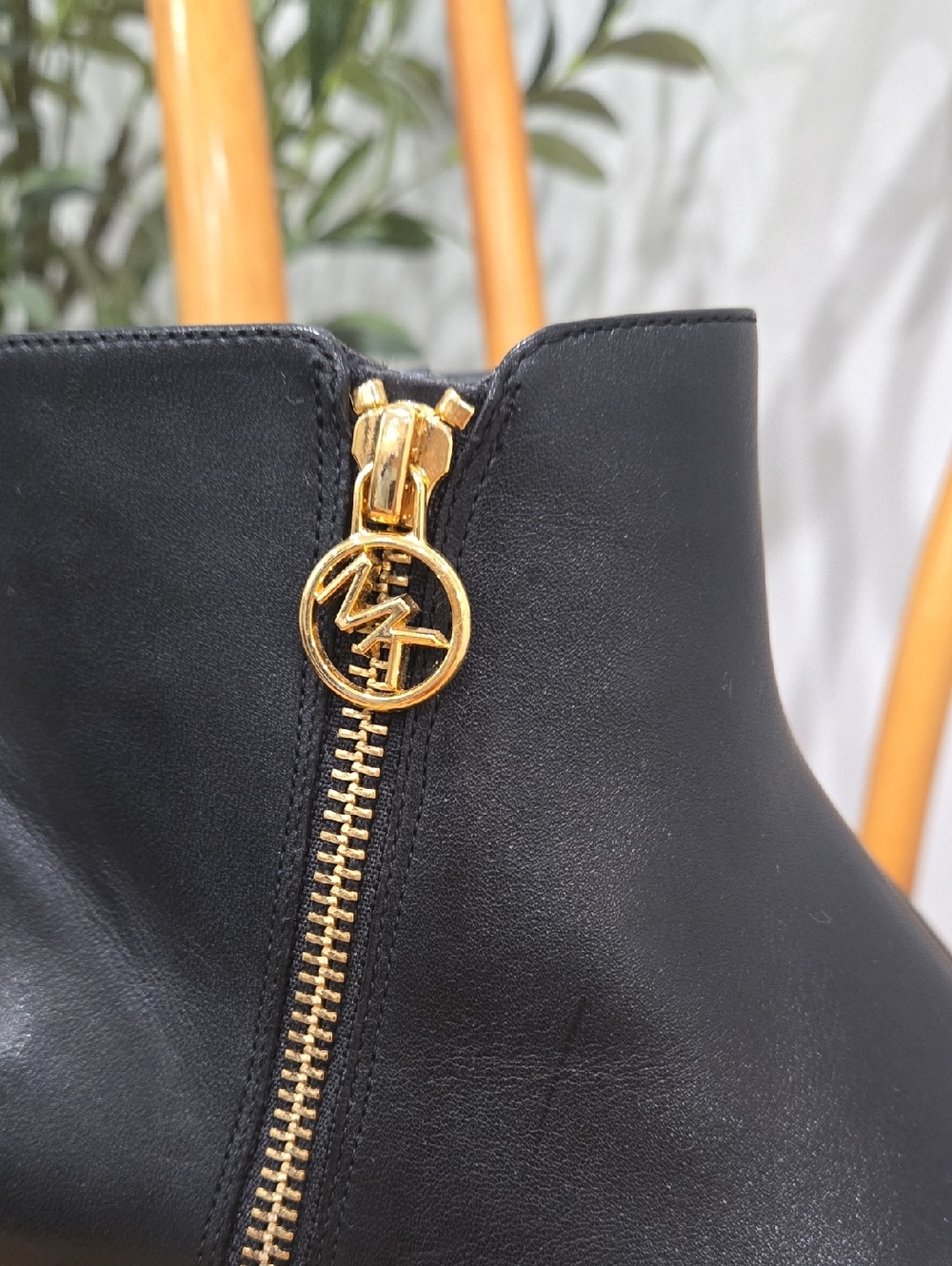 MICHAEL KORS Women's Black Lainey Leather Ankle Boot with Gold Zip - Picture 3 of 12